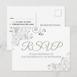 Carte Postale Silver Frills Simple Chic Sage Vert Mariage RSVP