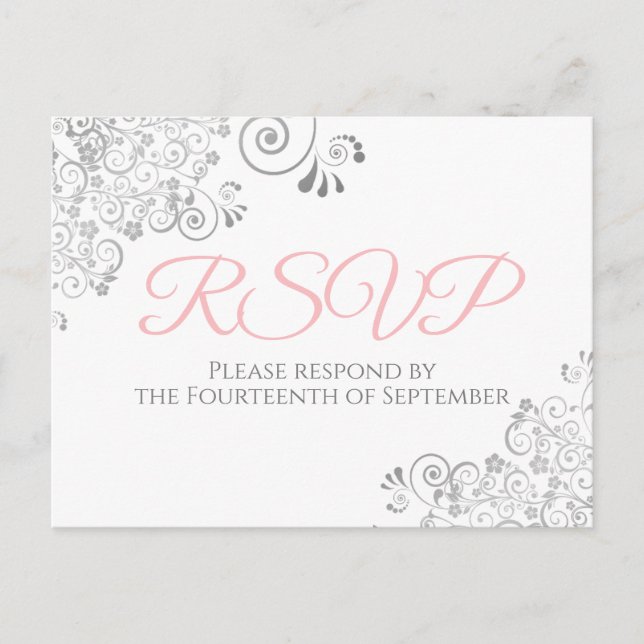 Carte Postale Silver Frills Simple Élégant Mariage rose RSVP (Devant)