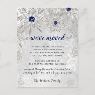 Carte Postale Silver Navy Snowflakes Holiday Moving Faire-part