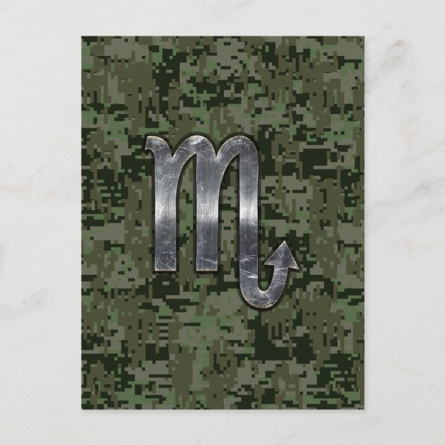 Carte Postale Silver Scorpio Zodiac Sign Woodland Digital Camo (Devant)
