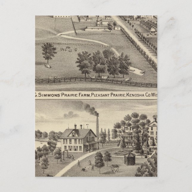 Carte Postale Simmon's Prairie Farm, Kenosha Water Cure (Devant)
