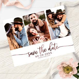 Carte Postale Simple 3 Photo Collage Mariage Enregistrer La Date