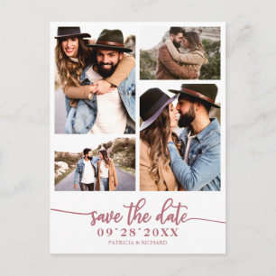 Carte Postale Simple 4 Photo Collage Mariage Enregistrer La Date