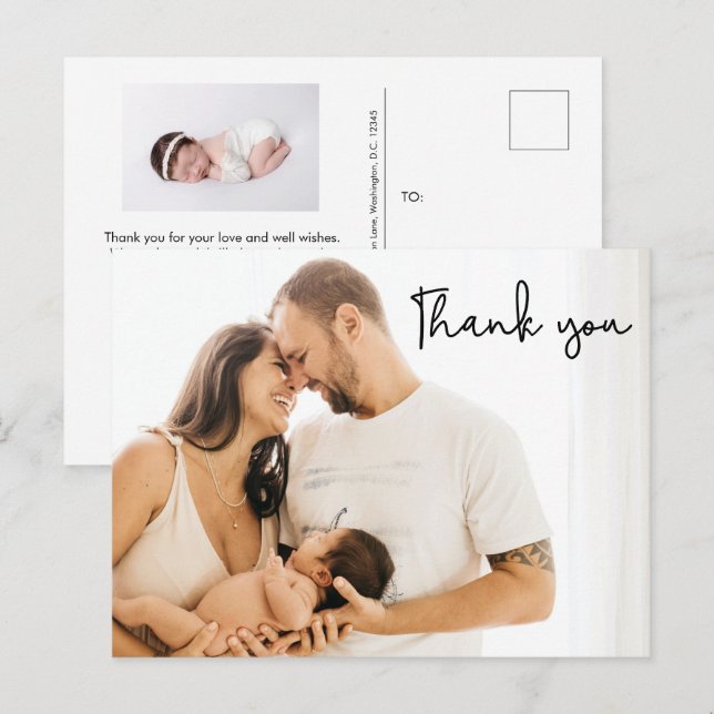Carte Postale Simple baby shower moderne fille merci (Devant / Derrière)