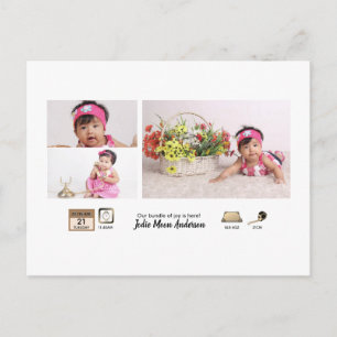 Carte Postale Simple BÉBÉ STATS Photo Collage Faire-part