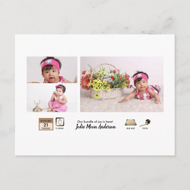 Carte Postale Simple BÉBÉ STATS Photo Collage Faire-part (Devant)