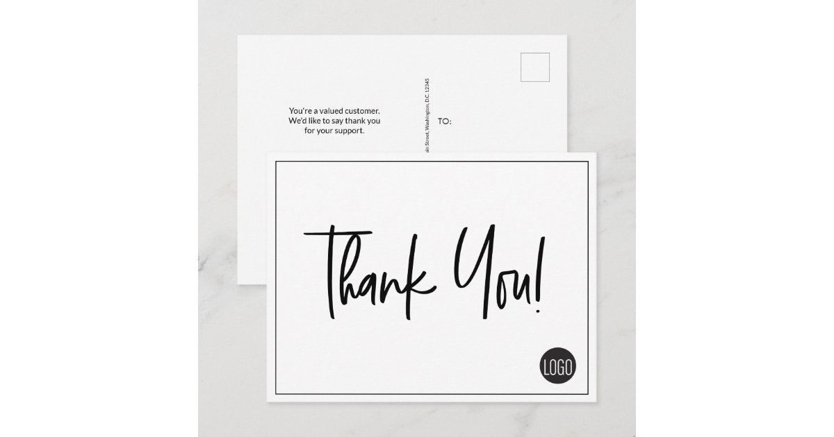 Carte Postale Simple Black White Company Logo Custom Thank You | Zazzle.ca