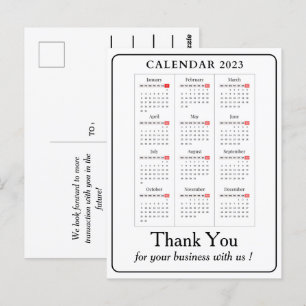 Carte Postale Simple Calendrier 2023 Merci pour l'entreprise per