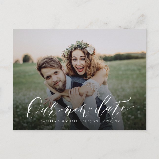 Carte Postale Simple calligraphie photo changer la date Postpone (Devant)