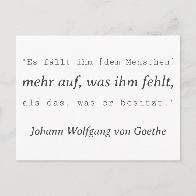 Carte Postale Simple citation de Goethe Ce qui lui manque (Devant)