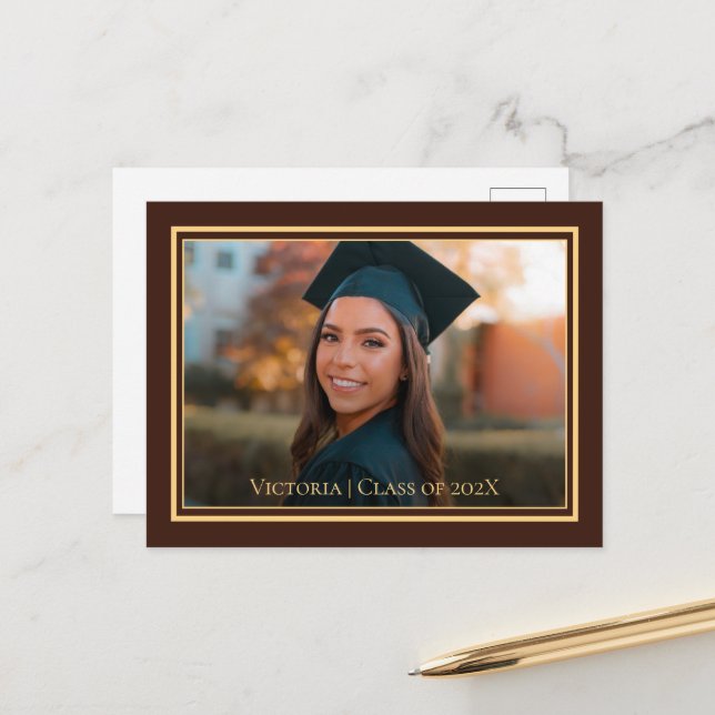 Carte postale simple Classy Graduation Faire-part (Devant/Arrière en situation)
