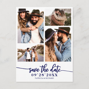 Carte Postale Simple Collage de 4 Photos de Mariage Save The Dat