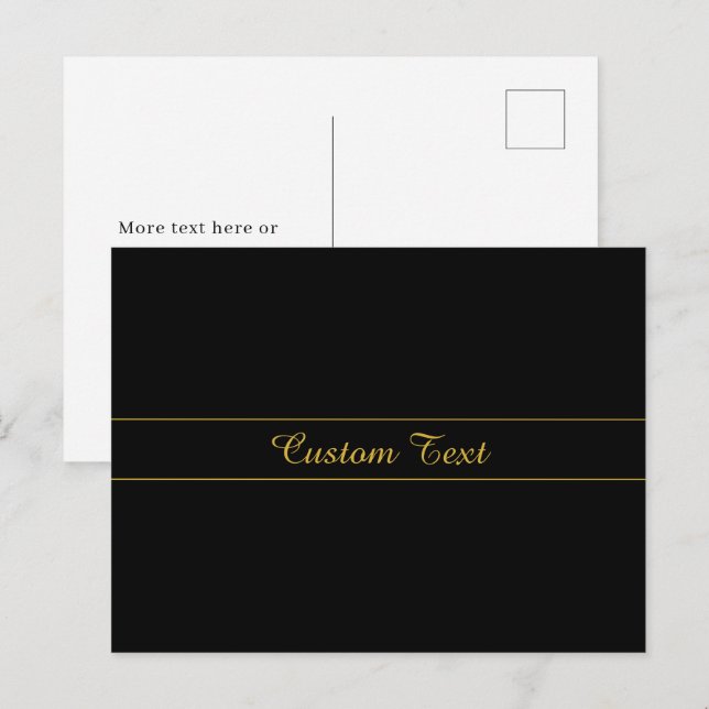 Carte Postale Simple Customizable Gold & Black Text Design  (Devant / Derrière)