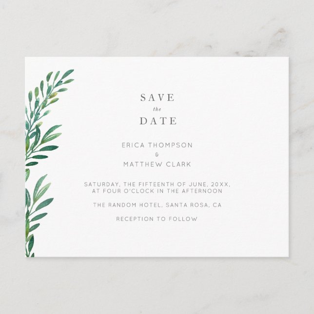 Carte postale simple de mariage avec feuillage à l (Devant)