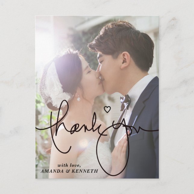 Carte Postale Simple Elegant 1 Mariage photo Merci (Devant)