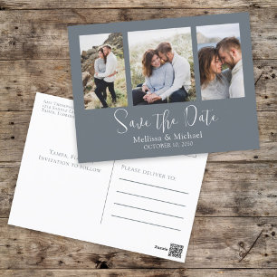 Carte Postale Simple Elegant Duty Blue Multi Photo Calligraphie