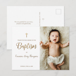 Carte Postale Simple Elegant Gold Cross Baptism Merci photo