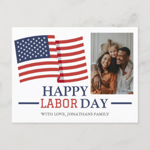 Carte Postale Simple Elegant Happy Labor Day avec drapeau améric
