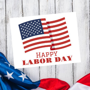 Carte Postale Simple Elegant Labor Day avec drapeau américain