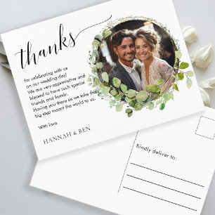 Carte Postale Simple, élégant, mariage "Merci" 1 Photo