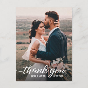 Carte Postale Simple Elegant Mood Script Photo Mariage Merci