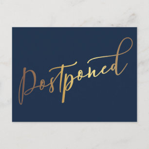 Carte Postale Simple Elegant Navy & Gold Postpond Faire-part