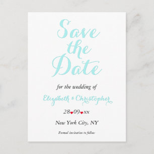 Carte Postale Simple Elegant Turquoise mariage blanc Enregistrer