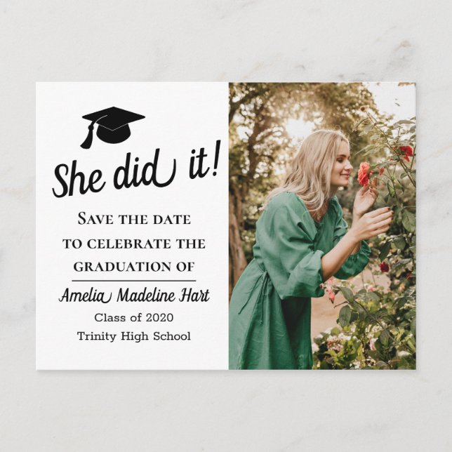 Carte Postale Simple | Elle L'A Fait Sauver La Date Graduate Pho (Devant)