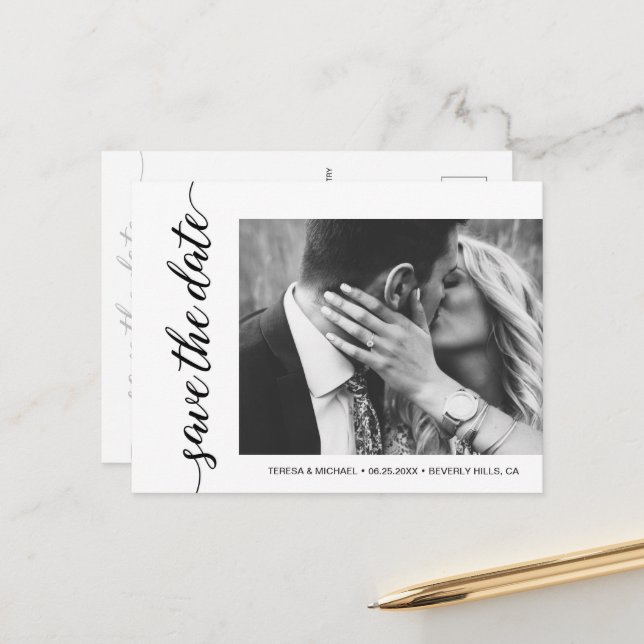 Carte Postale Simple et chic Photo de fiançailles Mariage Enregi (Devant/Arrière en situation)