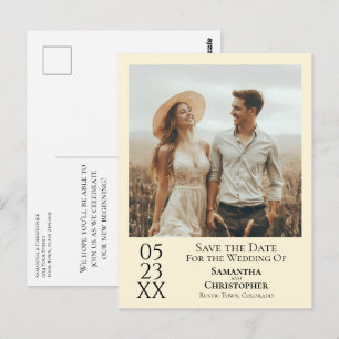 Carte Postale Simple Faire-part de Mariage Photo Crème Ivoire