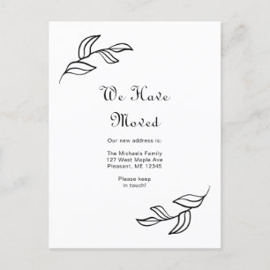 Carte Postale Simple Feuille noir et blanc Nous avons bougé