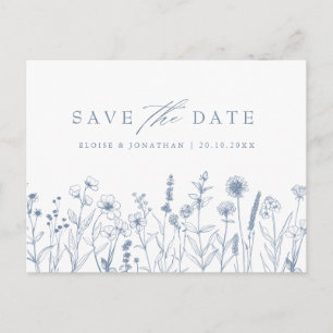 Carte Postale Simple Fleur de Perwinkle Minimaliste Save the Dat