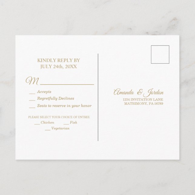 Carte Postale Simple Gold Calligraphy Response (Dos)