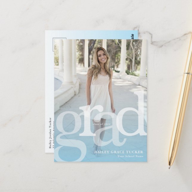 Carte Postale Simple GRAD Bleu clair Superposition N'IMPORTE QUE (Devant/Arrière en situation)