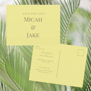 Carte Postale Simple Jaune Beurre Mariage Sauvegarder notre Date