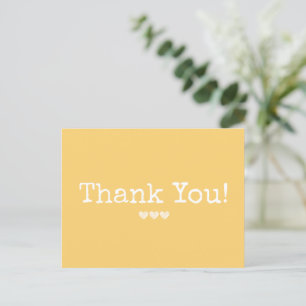 Carte Postale Simple Jaune Doré Avec Merci Coeur