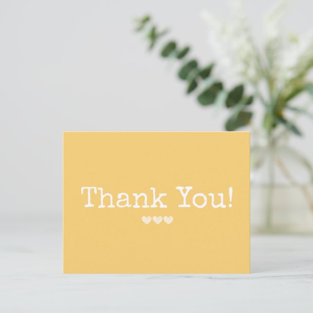 Carte Postale Simple Jaune Doré Avec Merci Coeur (Debout devant)