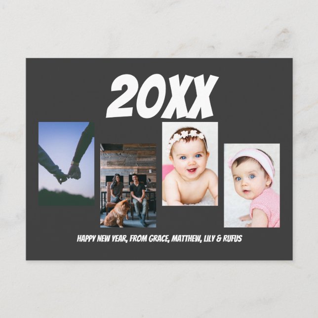 Carte Postale Simple Joyeux Nouvel An Quatre photo personnalisée (Devant)