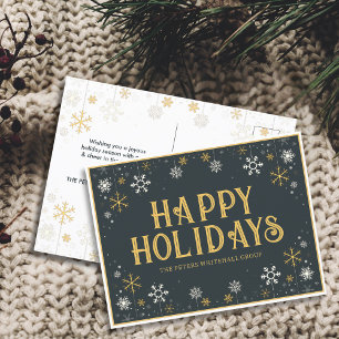 Carte Postale Simple Joyeux Vacances Snowflake Gold Blue Busines