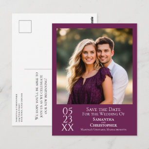Carte Postale Simple Magenta Violet Faire-Part de Mariage Photo