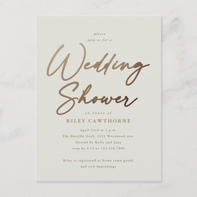 Carte Postale Simple Mariage Doré Script Shower (Devant)
