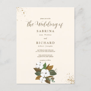 Carte Postale Simple Mariage Floral Marron Et Crème