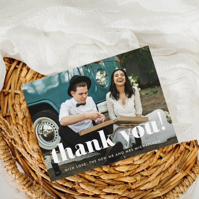 Carte postale simple Mariage photo Merci (Créateur téléchargé)