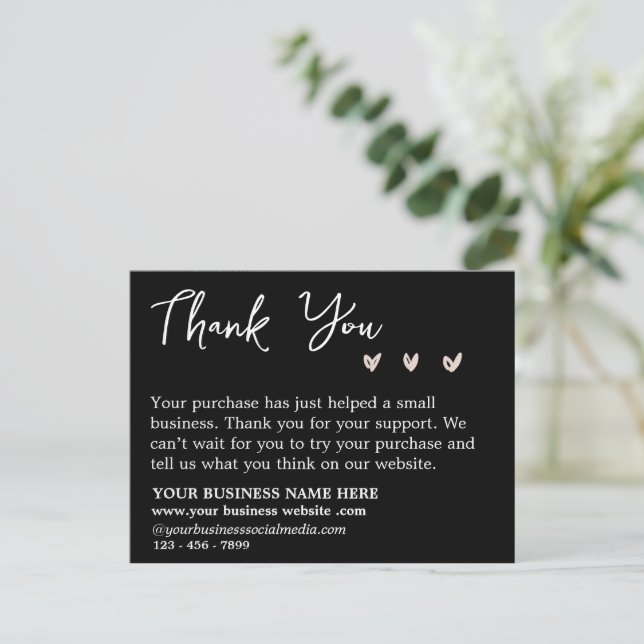 Carte Postale Simple Merci pour les Entreprises en Noir & Blanc (Debout devant)