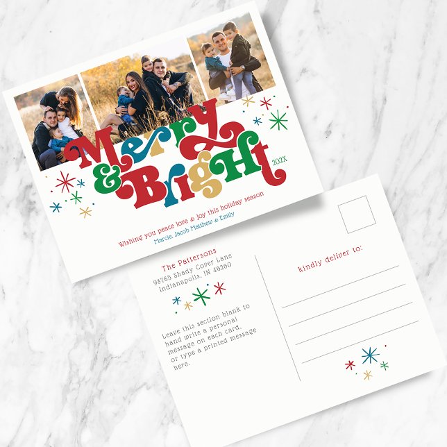 Carte postale simple Merry & Bright Photo Holiday (Créateur téléchargé)