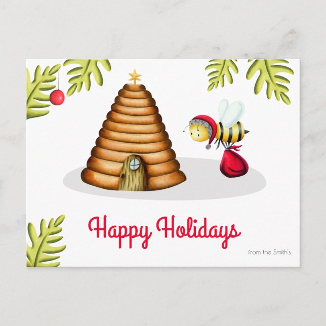 Carte Postale Simple Miel Bee Santa Claus Noël (Devant)