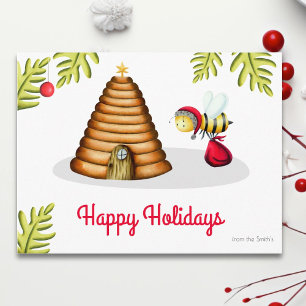 Carte Postale Simple Miel Bee Santa Claus Noël
