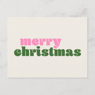 Carte Postale Simple Mignonne Retro Rose Vert Joyeux Noël
