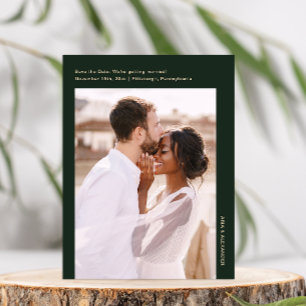 Carte Postale Simple minimal mariage photo verte Enregistrer la