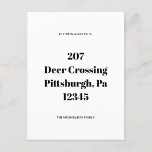 Carte Postale Simple minimaliste Noir Nouveau Faire-part d'adres